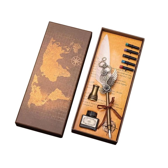 Steampunk Quill Pen Gift Set, Complete Writing Kit with 0.5oz Ink and 5 Ink Sac, Ideal for Letter Writing, Journaling, Elegant Desk Display, Perfect for Adults