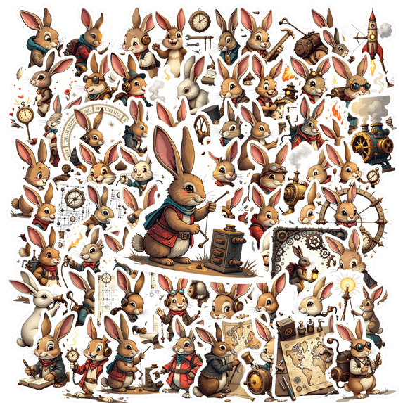 Steampunk Rabbit Steampunk Stickers, Waterproof Rabbit Steampunk Sticker for Water Bottle Laptop Phone Cases Planner Skateboard Luggage Helmet Party Favor Decor, Ideal for Adults Teens Teacher Rewards