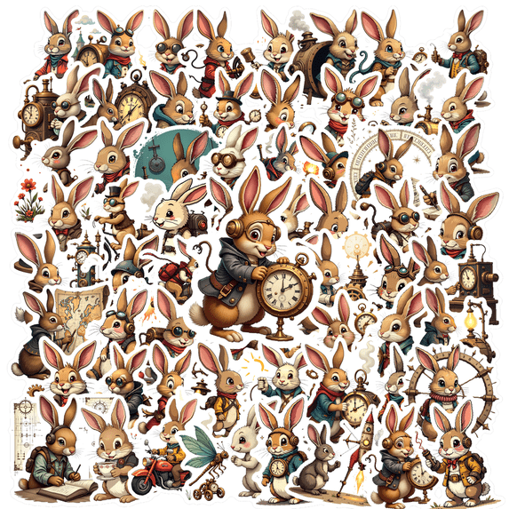 Steampunk Rabbit Steampunk Stickers, Waterproof Rabbit Steampunk Sticker for Water Bottle Laptop Phone Cases Planner Skateboard Luggage Helmet Party Favor Decor, Ideal for Adults Teens Teacher Rewards