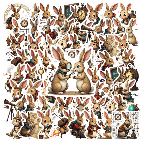 Steampunk Rabbit Steampunk Stickers, Waterproof Rabbit Steampunk Sticker for Water Bottle Laptop Phone Cases Planner Skateboard Luggage Helmet Party Favor Decor, Ideal for Adults Teens Teacher Rewards