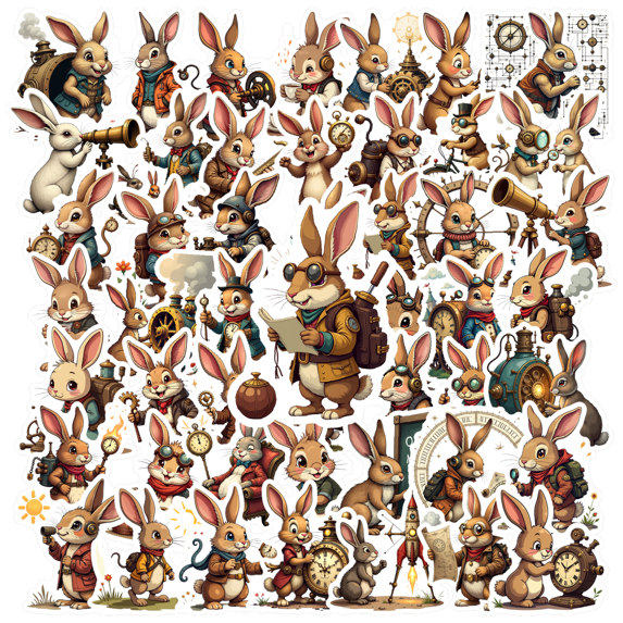 Steampunk Rabbit Steampunk Stickers, Waterproof Rabbit Steampunk Sticker for Water Bottle Laptop Phone Cases Planner Skateboard Luggage Helmet Party Favor Decor, Ideal for Adults Teens Teacher Rewards