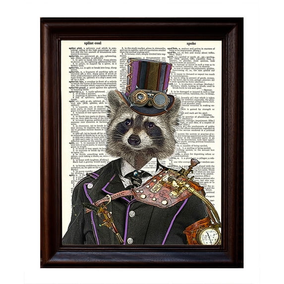 Steampunk Raccoon - Dictionary Art Print Printed On Authentic Vintage Dictionary Book Page - 8 x 10.5