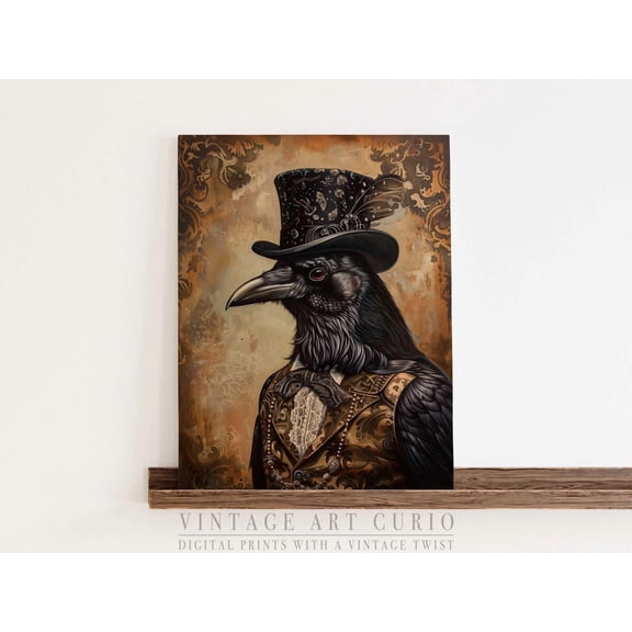 Steampunk Raven Art Print, Victorian Gothic Decor Unframed Paper Print