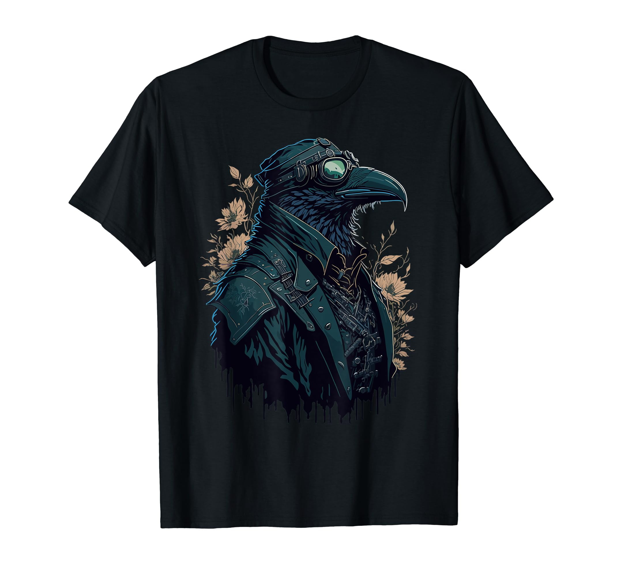 Steampunk Raven Biker Fantasy Gothic Floral Drip Art T-Shirt - Walmart.com