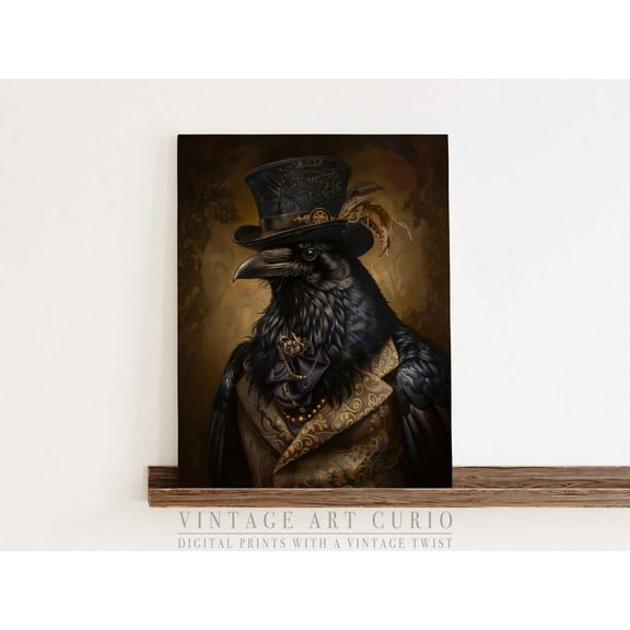 Steampunk Raven Print, Victorian Gothic Wall Art Unframed Paper Print