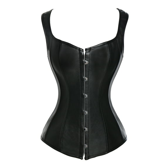 Steampunk Rock Faux Leather Buckle-up Corset Bustier with Zipper Basque Top