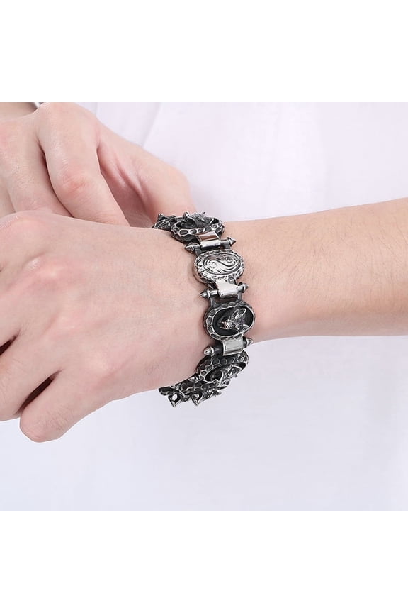 Steampunk Rock Skull 14K White Gold Bracelets for Men In Skeleton Mens Bracelet Man Bikers Jewelry Boys Birthday Gift