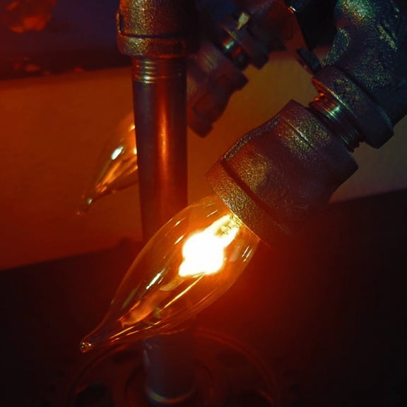 Steampunk Rocket Table Lamp – Industrial Pipe Design with Metal Cage & Gear Base for Home Office Decor Lighting