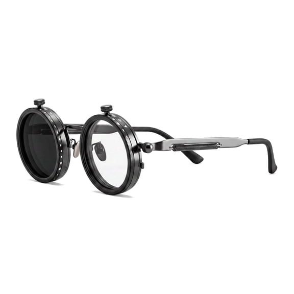 DEDRFUC Steampunk Round Polarized Sunglasses, 9-Gear Manual Dimming ND Filter UV400, Adjustable Tint for Driving & Outdoor Sports (Men) ND Filter B1400