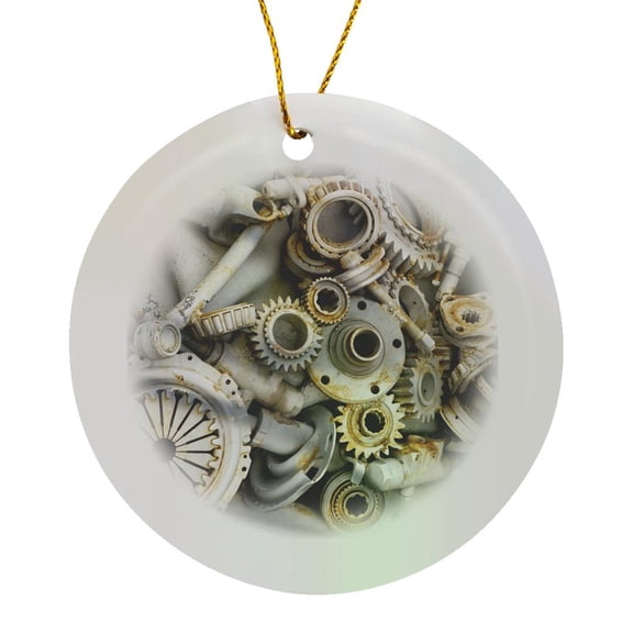 3drose, Steampunk Rusty Parts, Circle Porcelain Ornament