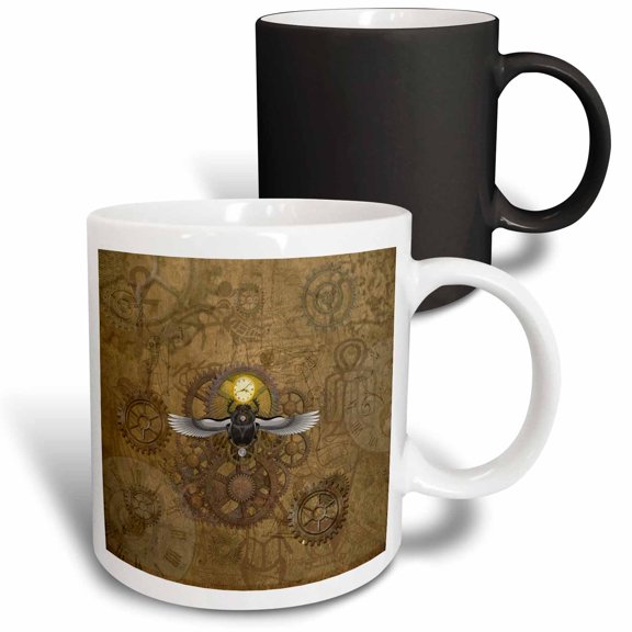 3drose, Steampunk Scarab with Clock and Anciant Egyptian Drawings, 11oz Magic Transforming Mug