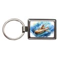 thumbnail image 1 of Steampunk Sci-fi Fantasy Flying Submarine Metal Rectangle Keychain, 1 of 7