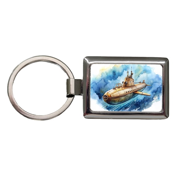 Steampunk Sci-fi Fantasy Flying Submarine Metal Rectangle Keychain