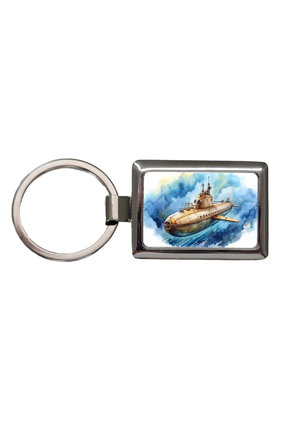 Steampunk Sci-fi Fantasy Flying Submarine Metal Rectangle Keychain