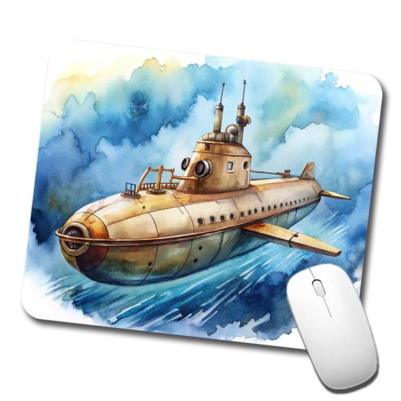 Steampunk Sci-fi Fantasy Flying Submarine Mouse Pad Low Profile Gaming Mat