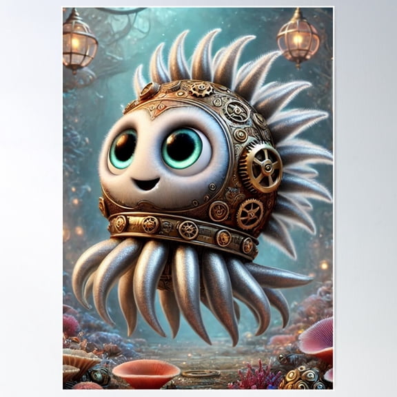 Steampunk Sea Anemone Poster Wall Art, Modern Wall Decor For Living Room Bedroom, 24x36 UNFRAMED