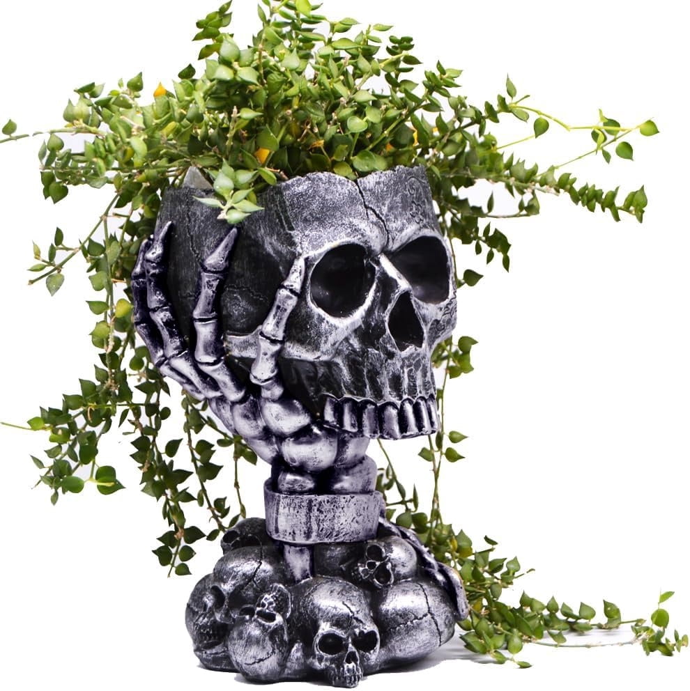 Steampunk Skull Planter Flowerpot with Drainage Hole for Gothic Plants