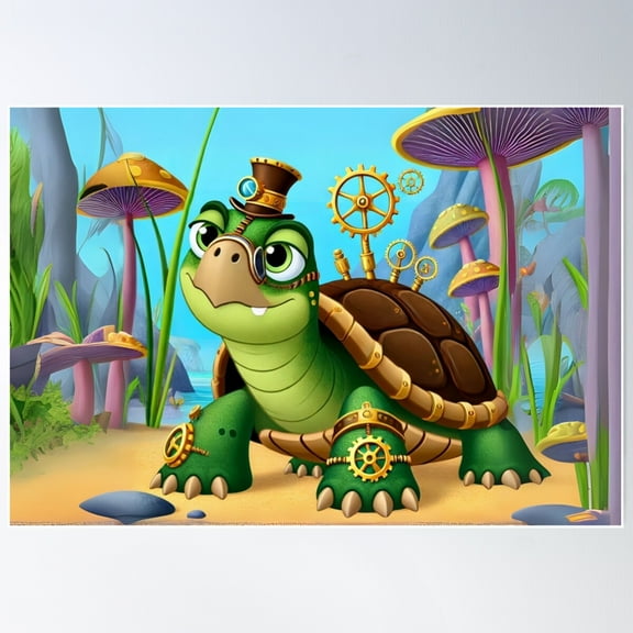 Steampunk Snapping Turtle Poster Wall Art, Modern Wall Decor For Living Room Bedroom, 8x12 UNFRAMED