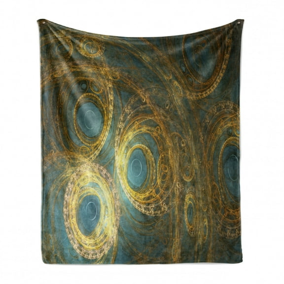 Steampunk Soft Flannel Fleece Blanket, Fantasy Whirlwind Shaped Mechanic Clockwork Design Abstract Surrealist Image, Cozy Plush for Indoor and Outdoor Use, 60" x 80", Yellow and Blue, by Ambesonne