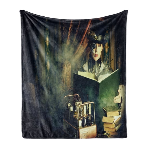 Steampunk Soft Flannel Fleece Throw Blanket, Portrait of a Steampunk Woman Subculture Themed Atmosphere, Cozy Plush for Indoor and Outdoor Use, 50" x 60", Multicolor, by Ambesonne
