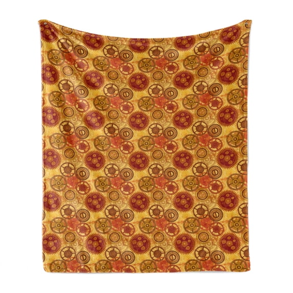 Steampunk Soft Flannel Fleece Throw Blanket, Vintage Pattern with Various Gears of Clockwork on Worn out Style Background, Cozy Plush for Indoor and Outdoor Use, 70" x 90", Multicolor, by Ambesonne
