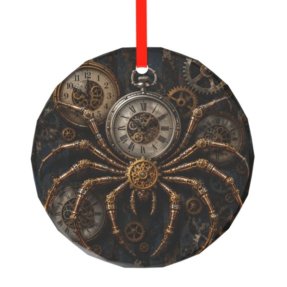 Steampunk Spider Clockwork Art Glass Christmas Ornament, Round Xmas Hanging Tree Decoration for Holiday