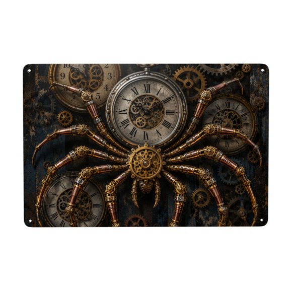 Steampunk Spider Clockwork Art ,Metal Tin Sign Home Kitchen Office Bedroom Cafes Room Wall Decor 8x12 Inch