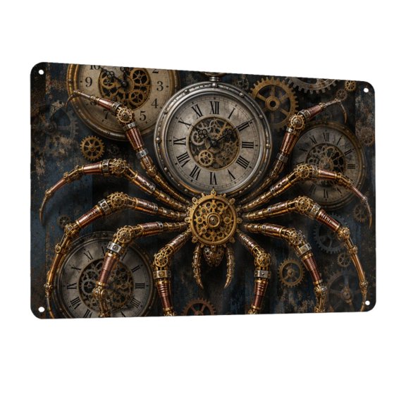 Steampunk Spider Clockwork Art Metal Tin Sign Wall Decor for Home Bars Restaurants Cafes Store Pubs Sign Gift 12 X 8 Inch