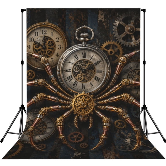 Steampunk Spider Clockwork Art Photography Backdrop 5x7Ft Background for Photo Studio Video Recording Birthday Party Wedding Home Decor