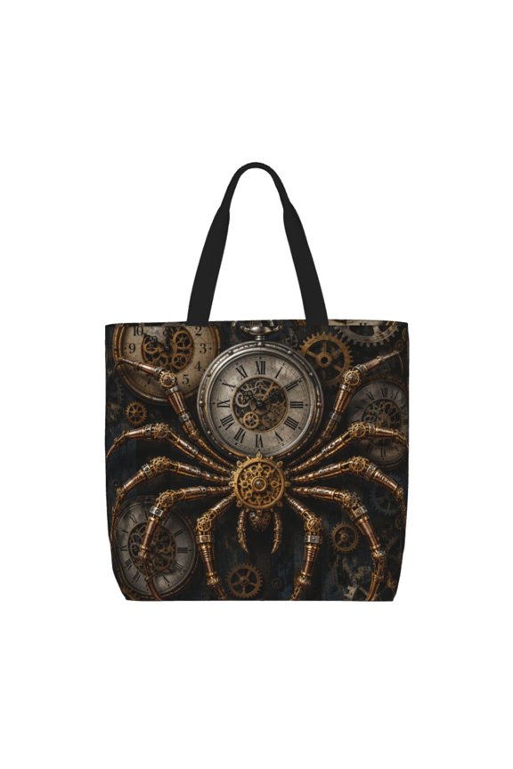 Steampunk Spider Clockwork Art Tote Bag Reusable Shoulder Handbag Top Handle Purse for Shopping Work