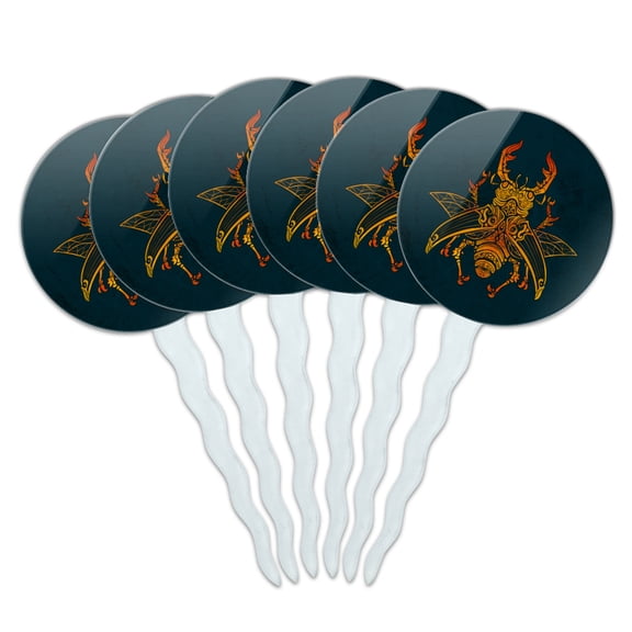 Steampunk Stag Beetle Cupcake Picks Toppers Decoration Set of 6