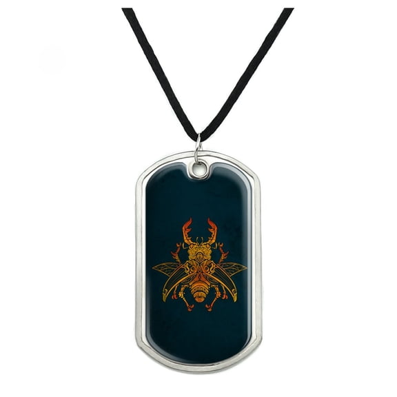 Steampunk Stag Beetle Military Dog Tag Pendant Necklace with Cord