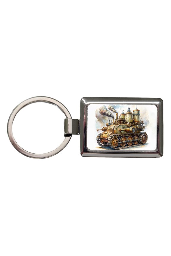 Steampunk Steam Engine Tank Fantasy Sci-fi Metal Rectangle Keychain