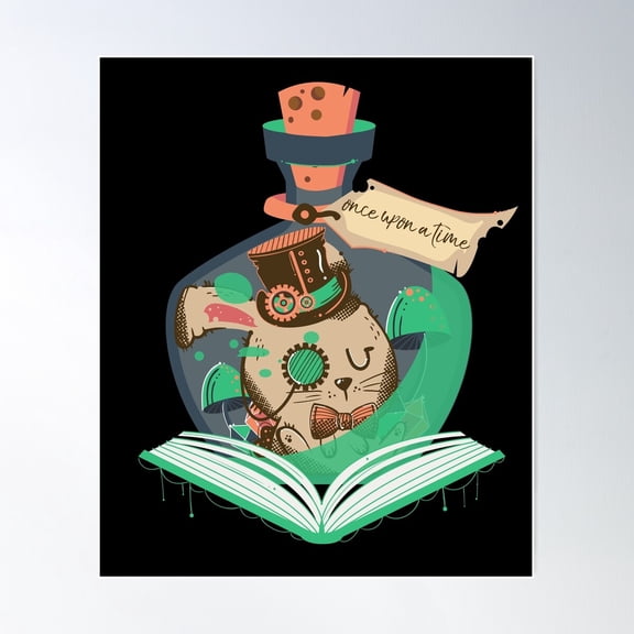 Steampunk Steam Punk Rabbit Bunny Hare Bookworm Poster Wall Art, Modern Wall Decor For Living Room Bedroom, 8x12 UNFRAMED