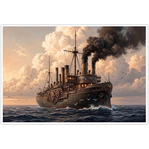 Steampunk Steamship Wall Art Vintage Industrial Nautical Ocean Ship Poster