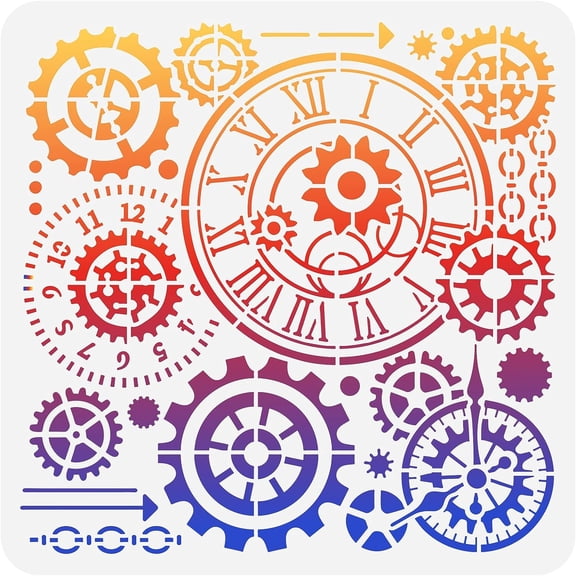 Steampunk Stencils - 11.8x11.8 inch Plastic Gears Pattern for Painting on Wood Wall and Tile for DIY