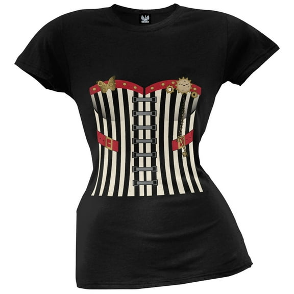 Steampunk Striped Corset Costume Juniors T-Shirt - Medium