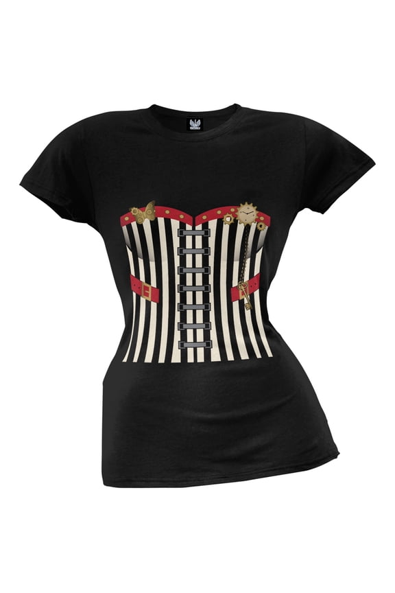 Steampunk Striped Corset Costume Juniors T-Shirt - Small