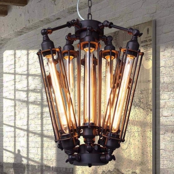 Steampunk Style Chandelier Vintage Pendant Light Loft Ceiling Fixture for Country Hotel Restaurant Bar Creative Ceiling Lamp (8 Heads)