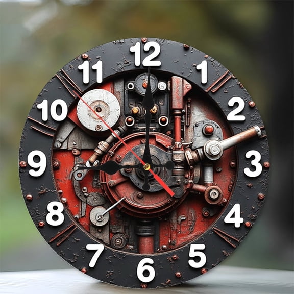 Steampunk Style Clock Wall Clock Gear Clock 10-Inch Silent Wooden Wall Clock, Battery Operated (AA Batteries Not Included), Artistic Home Decor