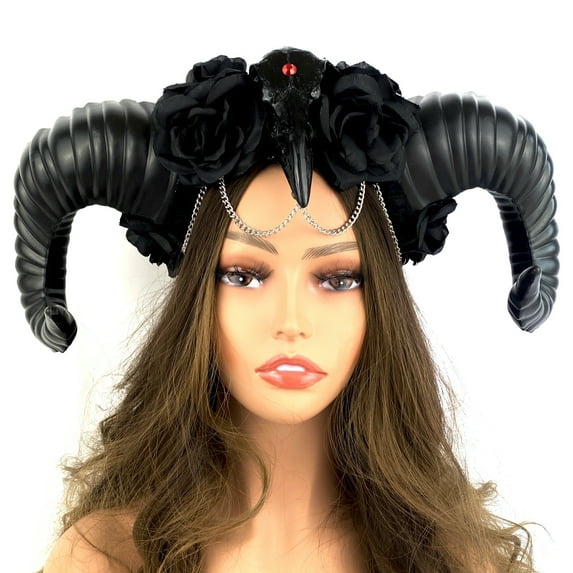 Steampunk Style Luxury Metallic Ram Goat Horn Devil Headband Halloween Costume Masquerade Cosplay Prom Ball Party