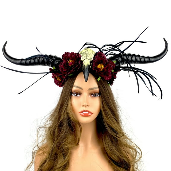 Steampunk Style Luxury Metallic Ram Goat Horn Devil Headband Halloween Costume Masquerade Cosplay Prom Ball Party