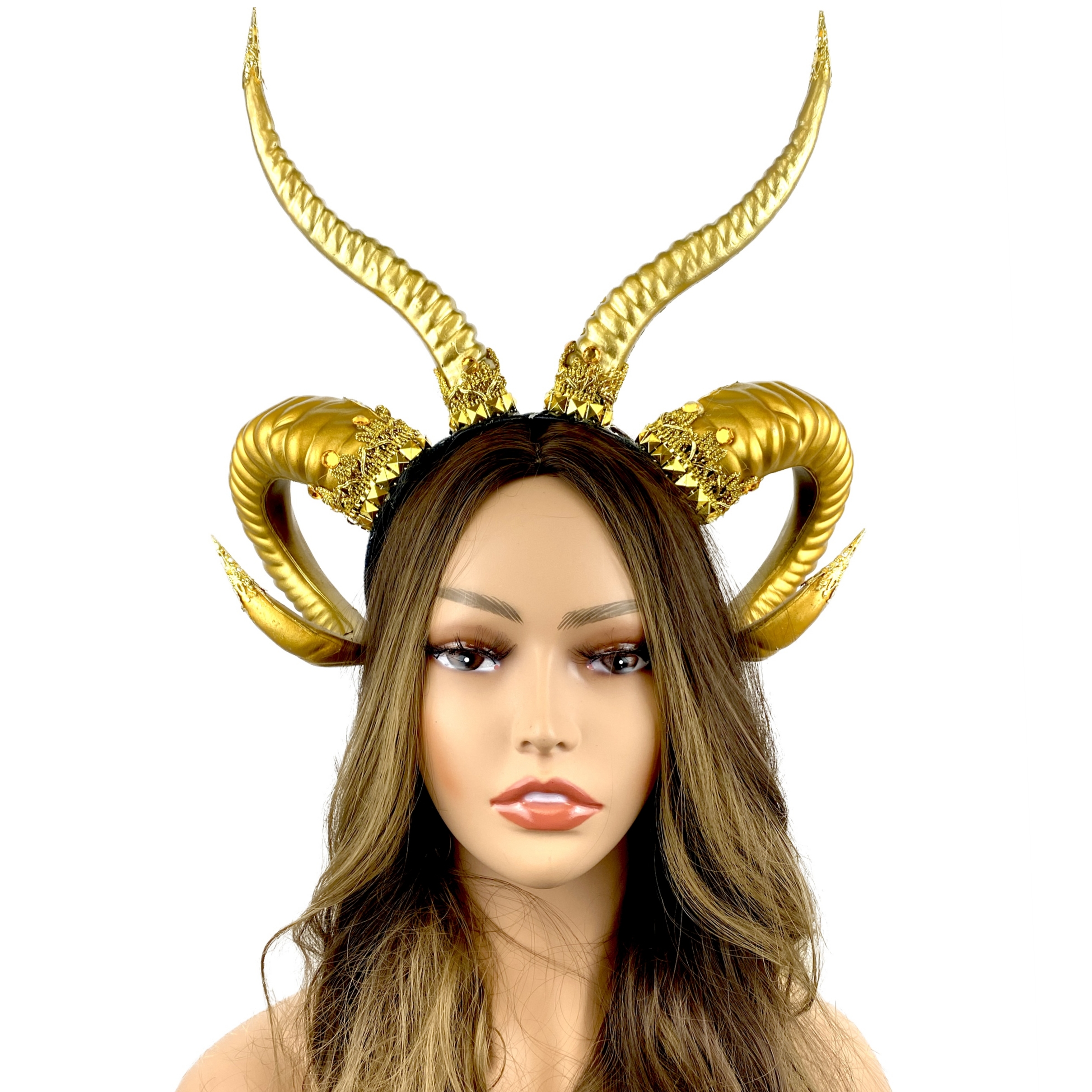 Steampunk Style Luxury Metallic Ram Goat Horn Devil Headband Halloween