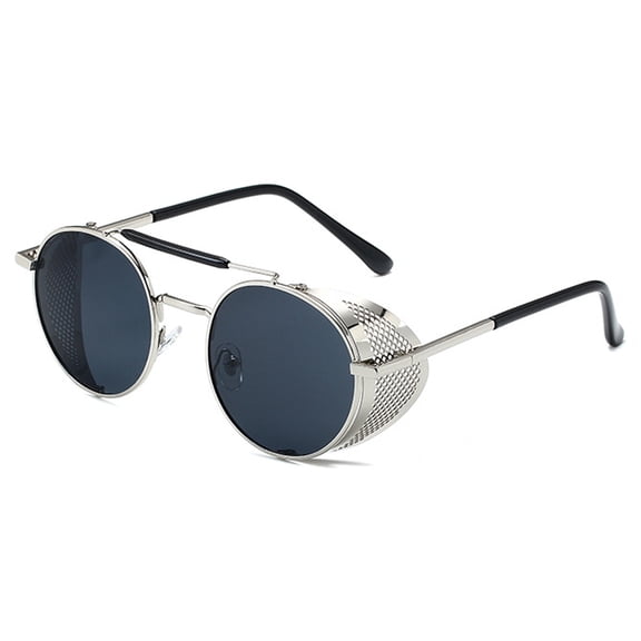Steampunk Style Round Vintage Sunglasses Retro Eyewear Protection for Men Women,Silver