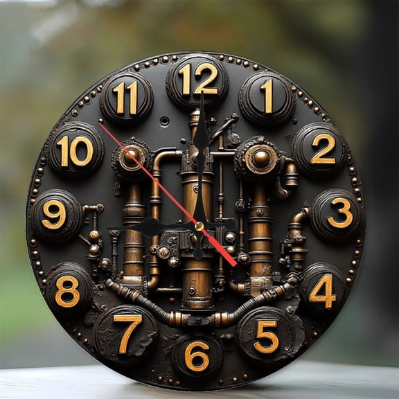 Steampunk Style Wall Clock Metal Clock Gear Clock 10-Inch Silent Wooden Wall Clock, Battery Operated (AA Batteries Not Included), Artistic Home Decor