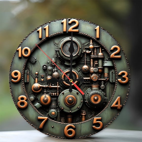 Steampunk Style Wall Clock Metal Gear Clock Roman Numerals 10-Inch Silent Wooden Wall Clock, Battery Operated (AA Batteries Not Included), Artistic Home Decor