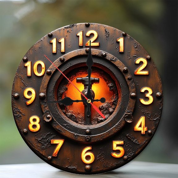 Steampunk Style Wall Clock Vintage Metal Clock 10-Inch Silent Wooden Wall Clock, Battery Operated (AA Batteries Not Included), Artistic Home Decor
