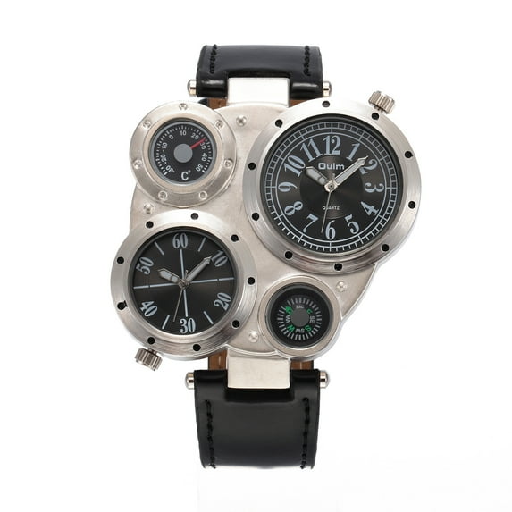 Steampunk Stylish Oversize Watches for Men, Unique 4 Dials Dual Time Zone Quartz Leather Military Sports Wrist Watch, Sports Watch Military Watch Mechanical Watch for Men