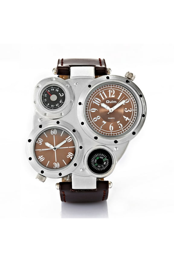 Steampunk Stylish Oversize Watches for Men, Unique 4 Dials Dual Time Zone Quartz Leather Military Sports Wrist Watch, Sports Watch Military Watch Mechanical Watch for Men