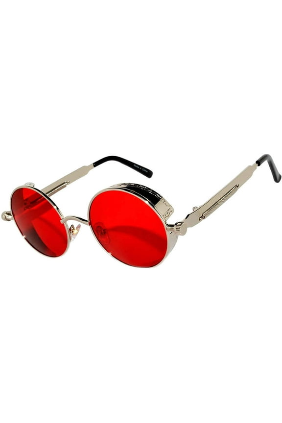Steampunk Sunglasses - Silver Frame - Sea Red Lens